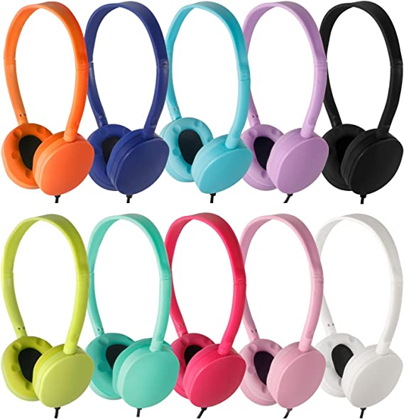 CN-Outlet 10 Pack Headphones for Kids School Classroom Bulk Multi Colored, Durable Wired Adjustable Student Earphones with 3.5mm Plug for Computer Kindle Chromebook (10Pack,10 Colors) (10 Mixed)