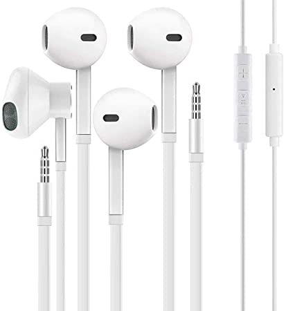 (2 Pack) Aux Headphones/Earbuds 3.5mm Wired Headphones Noise Isolating with Built-in Microphone & Volume Control Compatible with Phone 6 SE 5S 4 Pod Pad Samsung/Android MP3