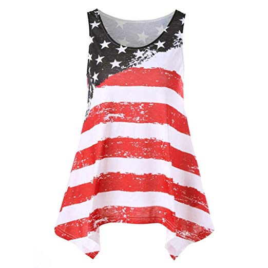 Hot Sale ! 2017 New Fashion Womens Americal Flag Print Blouse, Ninasill Exclusive Independence Day Vest Tank Tops Blouse T-Shirt Shirt (XL, Red)