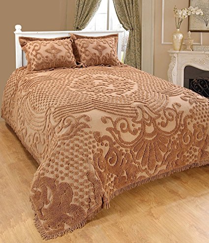 Saral Home Fashions Jewel Chenille Bedspread with Sham, Queen, Beige