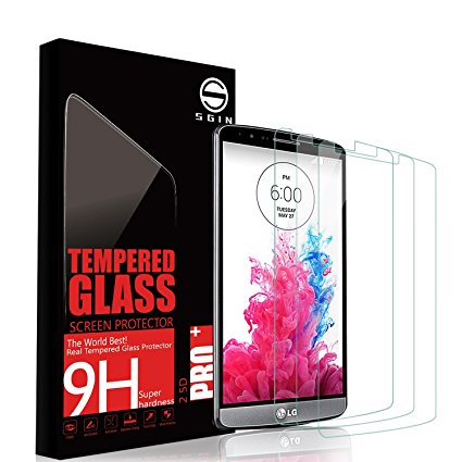 LG G3 Glass Screen Protector SGIN, [3Pack]Highest Quality Premium Tempered Glass Anti-Scratch, Clear HD Screen Film for LG G3[Full Screen Coverage]