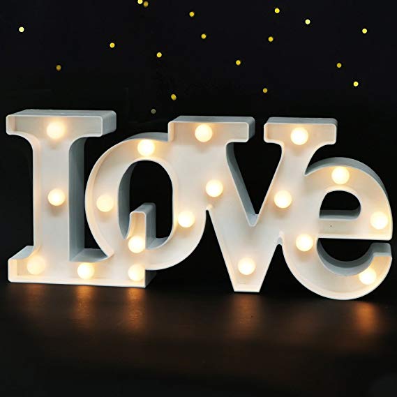 Bright Zeal 16" x 7" Large LOVE Bedroom Decor Lights LED Marquee Letters (WHITE) - LOVE Sign For Wall Table - Wedding Decorations Lights For Church Romantic Signs For Home Engagement Party Decorations