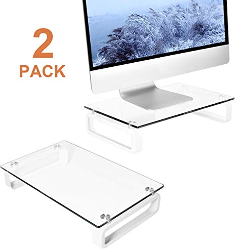 2 Pack Computer Monitor Stand Riser with Tempered Glass and Metal Legs, HD02T-201P