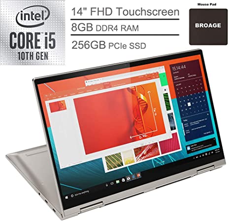 2020 Lenovo Yoga C740 2-in-1 14" FHD Touchscreen Laptop Computer, 10th Gen Intel Quad-Core i5-10210U up to 4.2GHz (Beats i7-7500U), 8GB DDR4 RAM, 256GB PCIe SSD, Mica, Windows 10, BROAGE Mouse Pad