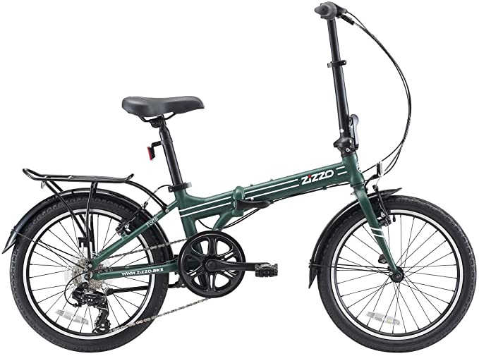 EuroMini ZiZZO Heavy Duty-300 lb. Load Limit - Forte 29 lbs Folding Bike-Lightweight Aluminum Frame, Genuine Shimano 7-Speed Gears, 20-Inch Folding Bike with Fenders, Rack and Comfort Saddle