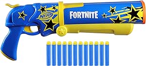 Nerf Fortnite Half Tone Hero Blaster, Bonus Code to Unlock Half Tone Hero Wrap in The Game, Break Open Loading, 12 Nerf Elite Darts, Fortnite Gifts (Amazon Exclusive)