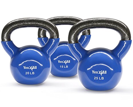 Yes4All Combo Special: Vinyl Coated Kettlebell Weight Sets – Weight Available: 5, 10, 15, 20, 25, 30 lbs