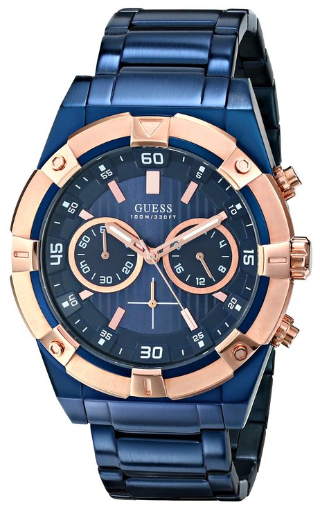 GUESS Men's U0377G4 Iconic Blue-Plated and Rose Gold-Tone Watch