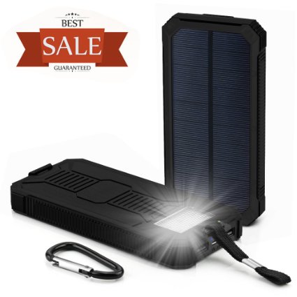 Solar Cell Phone Charger Grandbeing 15000mAh Solar Power Bank Portable Dual USB Outdoor External Battery Pack for iPhone Samsung HTC Nexus Smartphone Gopro Camera GPS and Tablets Black