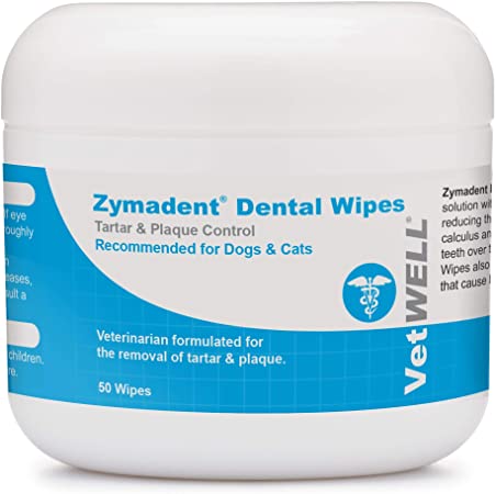 VetWELL Zymadent Cat & Dog Dental Wipes - Teeth Cleaning & Dental Care with Chlorhexidine - Tartar Remover for Teeth, Reduce Plaque, Breath Freshener - 50 ct