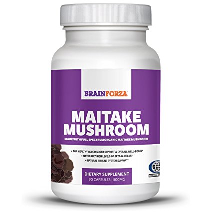 Brain Forza Organic Maitake Mushroom (Certified Organic) for Blood Sugar Support, 90 Capsules