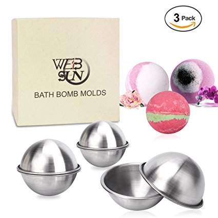 WEBSUN Bath Bomb Molds Stainless Steel Metal Set with 3 Sizes 6 Pieces - Perfect Molds for Making Bath Bombs DIY Bath Fizzies