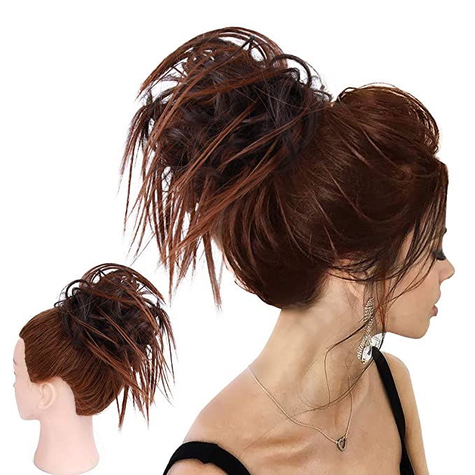 HMD Tousled Updo Messy Bun Hair Piece Hair Extension Ponytail With Elastic Rubber Band Updo Extensions Hairpiece Synthetic Hair Extensions Scrunchies Ponytail Hairpiece for Women