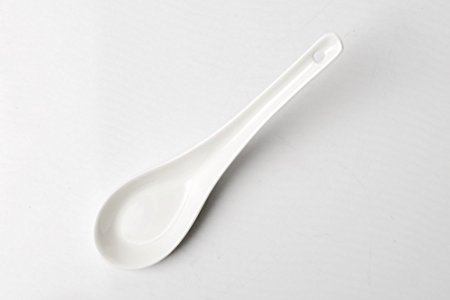 Porlien White Porcelain Bone China Chinese Soup Spoons 6 3/4" -Serving Rice, Wonton, Miso Soup, Cereal for Home & Restaurants, As Holiday Gift for Family or Friends (6pcs)