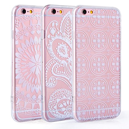 iPhone 6s Case, FiveBox 3-Pack Ultra Slim [Shockproof] Silicone TPU Gel Clear Case Cover, Mandala Flowers/ Retro Flower/ Classical Retro Gyrosigma Pattern Hard Back Protective Case for iPhone 6, 6s