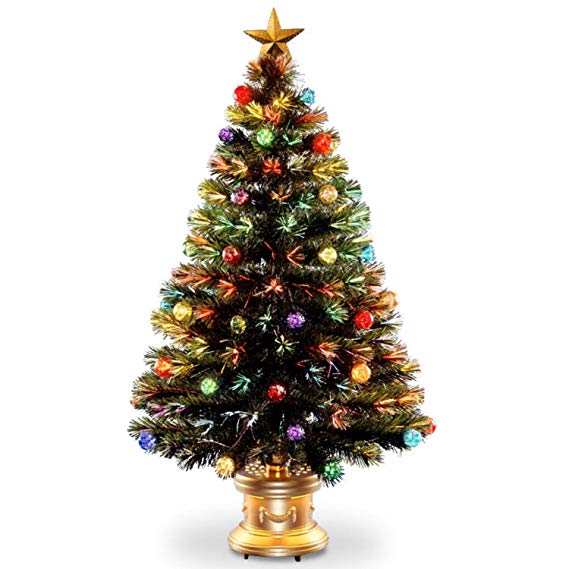 4' Pre-lit Potted Fiber Optic Artificial Christmas Tree with Firework Ball Ornaments – Multi Lights