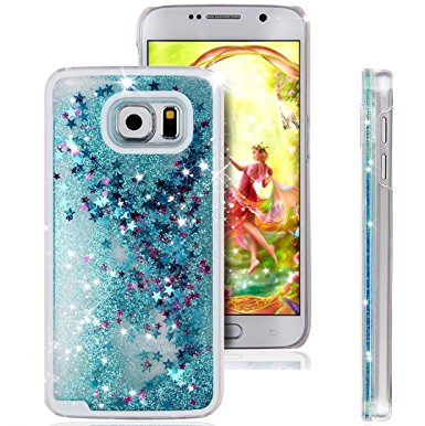 Galaxy S7 Edge Case, Pansonite 3D Creative Design Flowing Liquid Shiny Bling Sparkle Stars Glitter Star Transparent Quicksand Hard Case Cover for Samsung Galaxy S7 Edge (Blue)