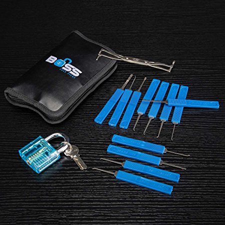 Premium Titanium Lock Tool Set with Transparent Blue Pad Lock (29 Piece)