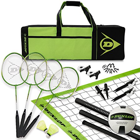 Dunlop Volleyball Badminton Lawn Game: 11- Piece Outdoor Backyard Party Set with Carrying Case