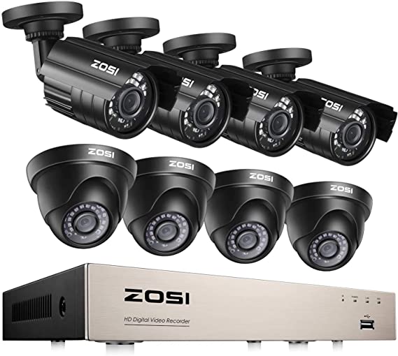 ZOSI H.265  1080p Home Security Camera System Indoor Outdoor, 5MP Lite CCTV DVR 8 Channel and 8 x 1080p Weatherproof Surveillance Bullet Dome Camera, Remote Access, Motion Detection (No HDD)