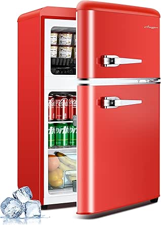 3.2 Cu.Ft Refrigerator, Fridge with Freezer, Retro Double Door Fridge, 7 AdjustableTemperature Settings, Removable Shelves, Refrigerator for Dorm, Office, Bedroom, Back to School, Red