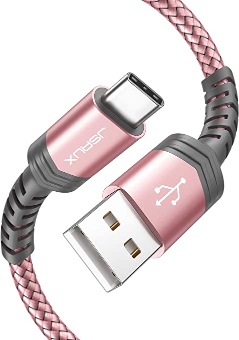 USB Type C Cable 3A Fast Charging [2-Pack 10ft], JSAUX USB-A to USB-C Charge Braided Cord Compatible with Samsung Galaxy S10 S9 S8 S20 Plus,Note 10 9 8, PS5 Controller, USB C Charger-Rose Gold