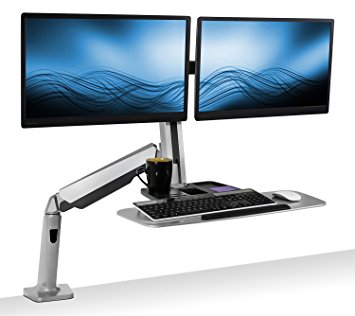 Mount-It! Stand Up Workstation With Dual Monitor Mount - Standing Desk Converter With Height Adjustable Keyboard & Counterbalance Monitor Arm