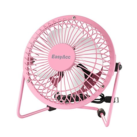 EasyAcc 4 Inch USB Fan Mini Desktop Fan Metal Blades Cooling Fan Personal Portable Fan with 360 Rotation and Adjustable Angle for Laptop Notebook Tablet PC – Pink