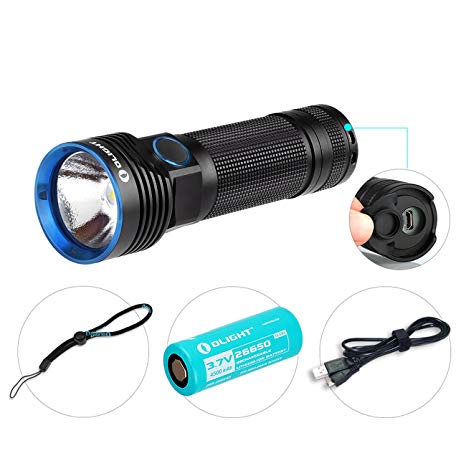 Olight R50 Seeker Cree XLamp XHP50 LED 2500 Lumens Rechargeable Flashlight, with 4500mAh Lithium-ion Battery Side-switch Search Light, Power Supply Micro-USB Compact Light for Outdoors