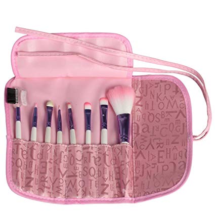 Igia Make-Up Brush Set with Pink Travel Pouch - 8 Application Brushes