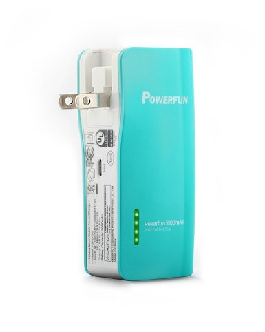 PISEN Power Bank 5000mAh Smart IC 1A/2A Cute Color Power Box Foldable AC Wall Plug Portable Charger for iPhone 5/5S/5C/6/6 plus, iPad, LG, Samsung Galaxy S5/S4/S3 iPod and More (Blue Green))