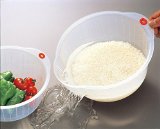 Inomata Japanese Rice Washing Bowl with Side and Bottom Drainers White