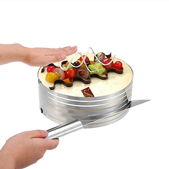 Cake Slicer, UTEN Adjustable 9" to 12" Stainless Steel Mousse Mould Layer Round Baking Kit