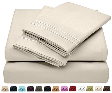 Full Size Bed Sheet Set - Soft Brushed Microfiber Luxury Comfort Sheet Set - 1800 Thread Count Bedding Linens – Off White - Victoria Collection by Jessie Porter