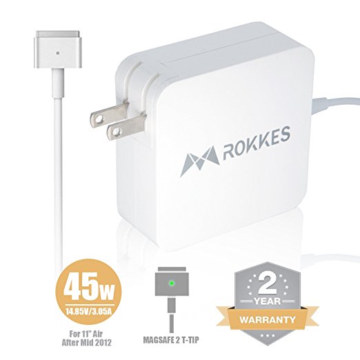 Replacement Macbook Air Charger Adapter - ROKKES 45W Magsafe 2 T-Tip Power Adapter for Apple Macbook Air 11.6 '' inch Compatible with Macbook A1435 A1436 A1465 A1466 Mid2012 Late …