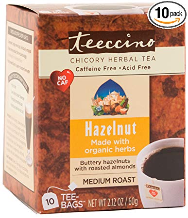 Teeccino Herbal Coffee, Hazelnut, 10 Count