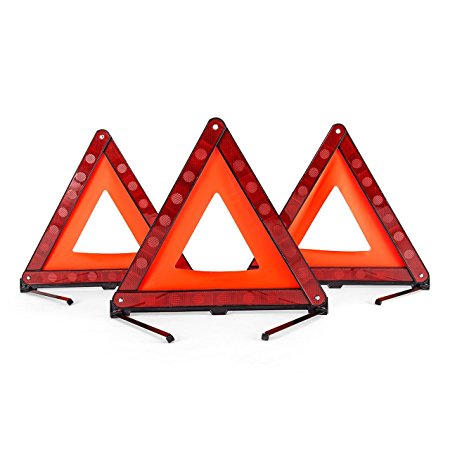 DEDC 3 Pack Warning Triangle Foldable Safety Triangle Triple Warning Kit Warning Triangle Reflector Roadside Hazard Sign Triangle Symbol for Emergency with Storage Bag