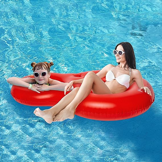 Pool Floats Large Thickened Inflatable 8 Shaped Pool Floaties with Drink Holders Double Swimming Rings Floating Lounge Chair Swimming Bed for Adults