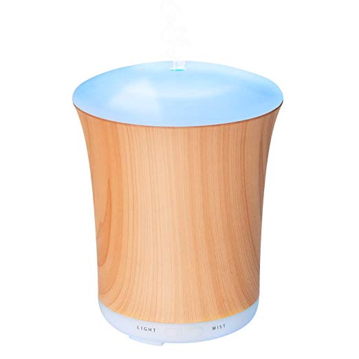 ZOOKKI Upgraded Aromatherapy Essential Oil Diffuser, 200ml Wood Grain Ultrasonic Aroma Diffusers Mini Cool Mist Humidifier with 8 Colors LED Lights & Waterless Auto Shut-Off for Home