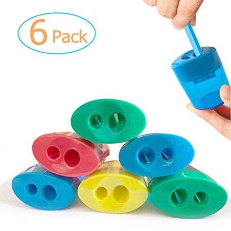 HILELIFE Pencil Sharpener - 6 Pack Pencil Sharpener Manual, Number 2 Pencils Drawing Pencils Colored Pencil Sharpeners 2 Holes Hand Held Pencil Sharpener for Kids