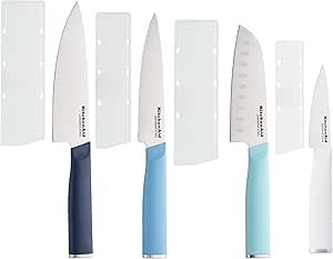 KitchenAid Chef Set with Custom-Fit Covers, Sharp Kitchen Knife, High-Carbon Japanese Stainless Steel Blade, 4 Piece, Multicolored