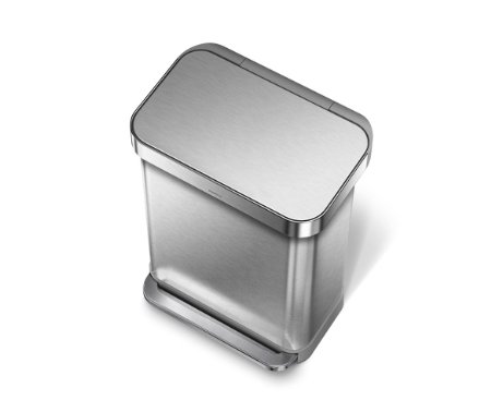 simplehuman Rectangular Step Trash Can with Liner Pocket Stainless Steel 55 L  145 Gal