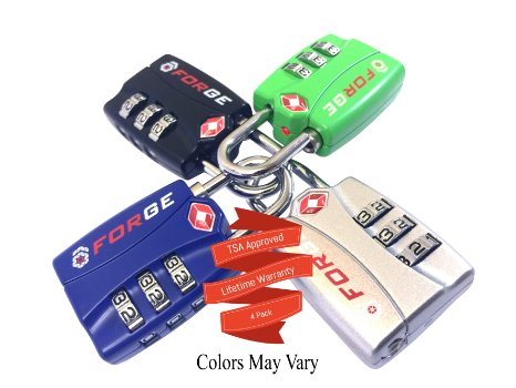 4 Pack【Open Alert】Indicator★Best TSA Approved Luggage Locks★4 Colors★3 Digit Combination★Theft Protection★Lifetime Warranty on our Durable Heavy Duty Travel Baggage Lock, Padlock and Suitcase Lock