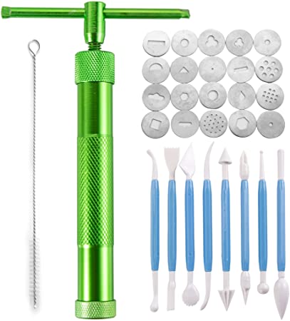 Holly LifePro Green Stainless Steel Clay Extruder with Brush Cake Fondant Sugar Paste Extruder Ceramics Pottery Polymer Modeling Decorating Equipment Set
