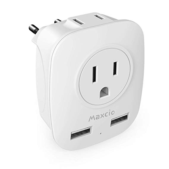 European Travel Adapter, Maxcio Plug Adapters for Europe with 2 USB, 4 in 1 International Travel Power adapter for USA to Most of Europe Austria Spain Italy Iceland(Type C)