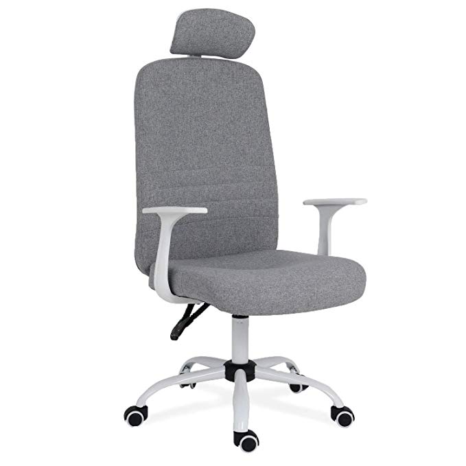 Computer Desk Task Office Chair - Home Office High Back Responsive Reclining with Arm Rest, Modern Linen, in Gray