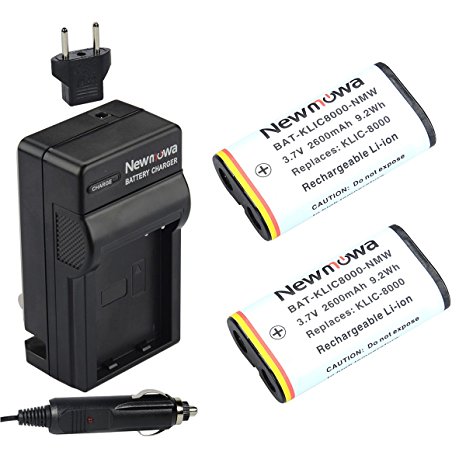 Newmowa KLIC8000 Battery (2-Pack) and Charger kit for Kodak Z1012 IS, Z1015 IS, Z1085 IS Z1485 IS, Z612, Z712 IS, Z812 IS, Z8612 IS