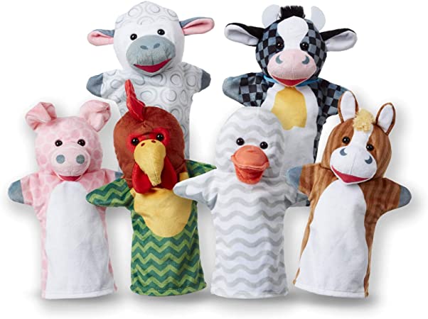 Melissa & Doug Barn Buddies Hand Puppets, Set of 6 (Cow, Sheep, Horse, Duck, Chicken, Pig)