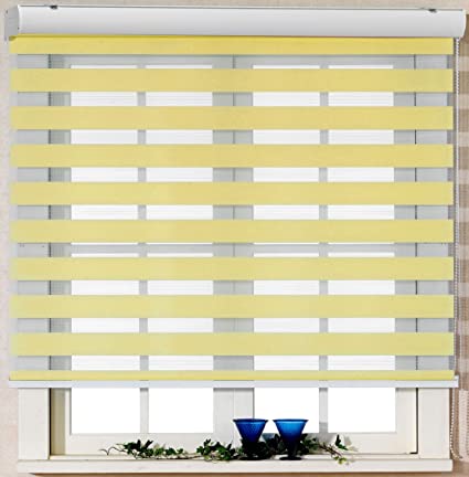 Foiresoft Custom Cut to Size, [Winsharp Basic, Yellow, W 49 x H 64 inch] Zebra Roller Blinds, Dual Layer Shades, Sheer or Privacy Light Control, Day and Night Window Drapes, 20 to 110 inch Wide