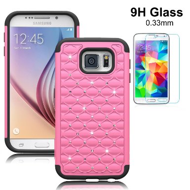 S6 Case Galaxy S6 Case Surprise Panda TM S6 Studded Rhinestone Crystal Bling Hybrid Armor Case Cover for Samsung Galaxy S6 with 1 Best Glass Screen Protector Pink Galaxy S6